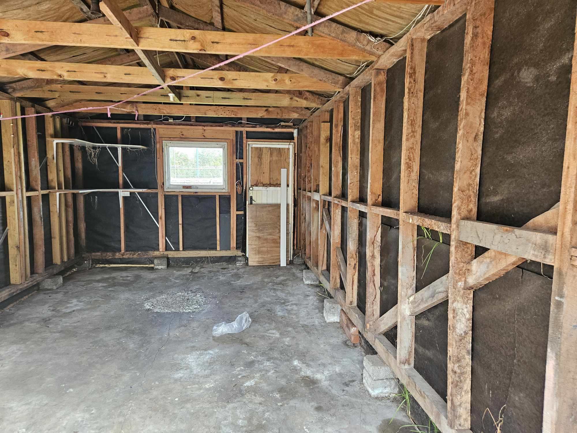 Building framing after asbestos cladding was removed